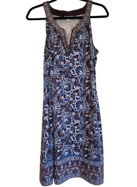 Magnolia Grace Alhambra Embroidered Trim Knit Dress Size L Blue/Purple V-Neck